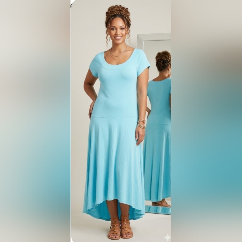 Retro Vintage Maxi Dress Modal Cotton Turquoise Ballet High Low Large